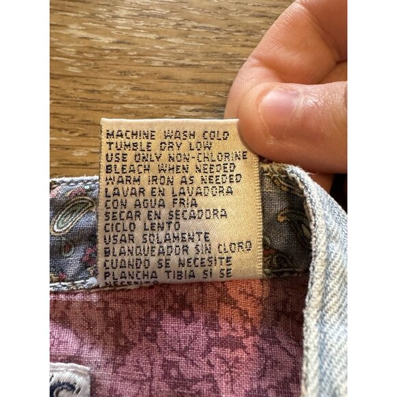 Andrew’s Blues Denim Size Medium Button Up Shirt Cotton Hippie Boho Short Sleeve - Picture 9 of 10